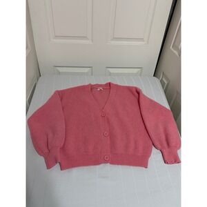 Pink Lily Ribbed Knit V-Neck Button Front Cardigan Coral Pink HL25LP235T Large